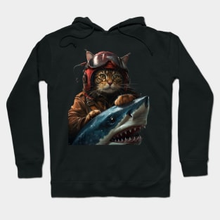 Cat Riding Shark Whiskered Safari Hoodie